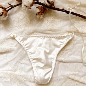 White men’s satin thong with straps, double-sided satin thongs panties - men’s lingerie