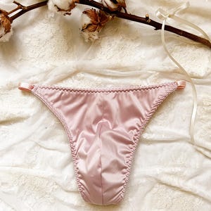 Dusty pink men’s satin thong with straps, double-sided satin thongs panties - men’s lingerie