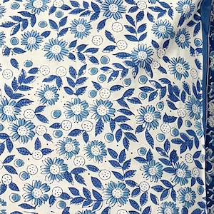 Blue and white floral bedsheet, Hand Block Print, 1 Bed Cover with 2pillows, ethnic decor ....