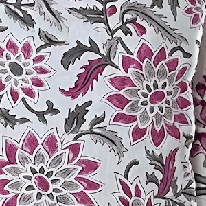 white and pink floral bedsheet, Hand Block Print, 1 Bed Cover with 2pillows, ethnic decor ....