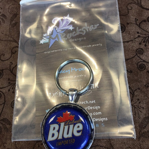 Labatt blue upcycled keychain