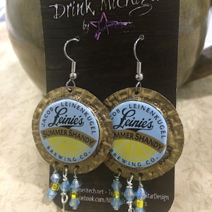 Leinenkugels Summer Shandy upcycled bottle cap Earrings, beer, craft beer