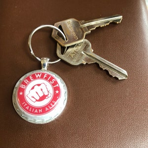 Brewfist Italian Ales upcycled keychain, custom, handmade, beer, craft beer
