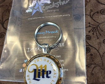 Miller lite upcycled keychain, beer, custom, beer gifts, handmade