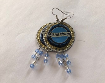 Blue moon Upcycled Earrings, beer, handmade, brewing, recycled, upcycled,