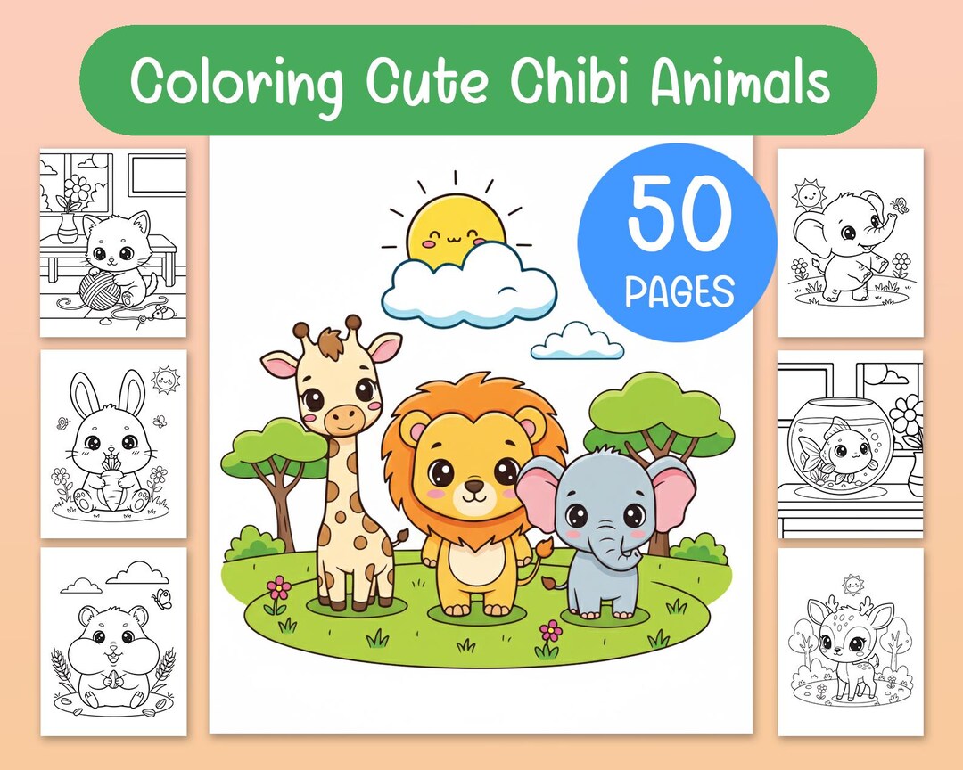 Coloring Book Chibi Animals - Etsy