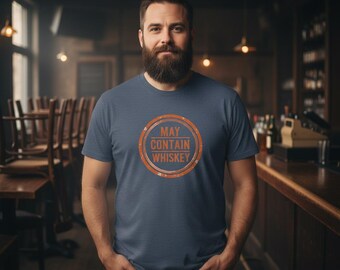 Camiseta "Puede contener whisky": camiseta sarcástica para fiestas, camiseta para beber whisky, camiseta para el día de la bebida, camisetas divertidas, regalos para papá, camiseta para el Día del Padre