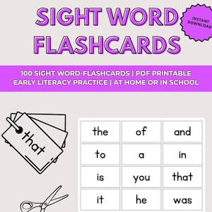 Fry&#39;s First 100 Sight Word Flashcards | PDF Download | Kindergarten & 1st Grade Literacy Printable | Homework | Homeschooling