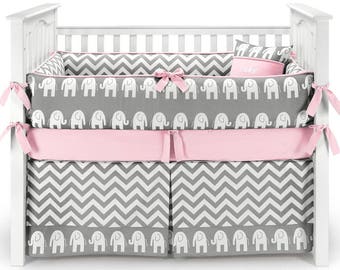 elephant chevron crib bedding