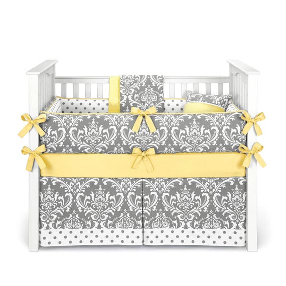 gray and yellow crib bedding