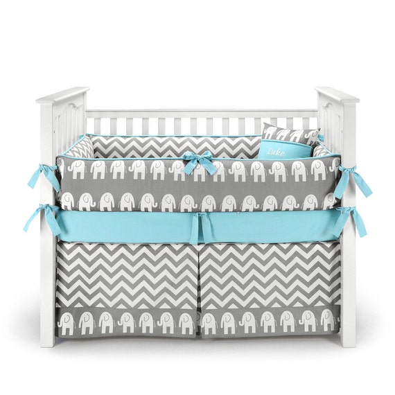 elephant chevron crib bedding