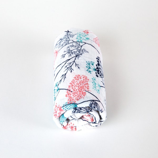 Queen Anne's Lace Coral Swaddle Blanket - Double-Gauze Muslin Cotton Swaddle Blanket - Breathable Swaddle Baby Blanket