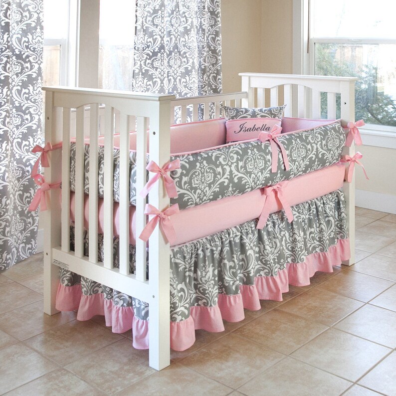 Special Listing For Misti Field Damask Gray Crib Bedding Set Etsy