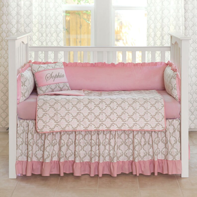 Designer Custom Made. Damask Baby Pink Crib Bedding Set Etsy