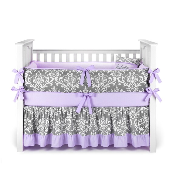 Crib Bedding Damask Crib Bedding Lilac Crib Bedding Girl Etsy