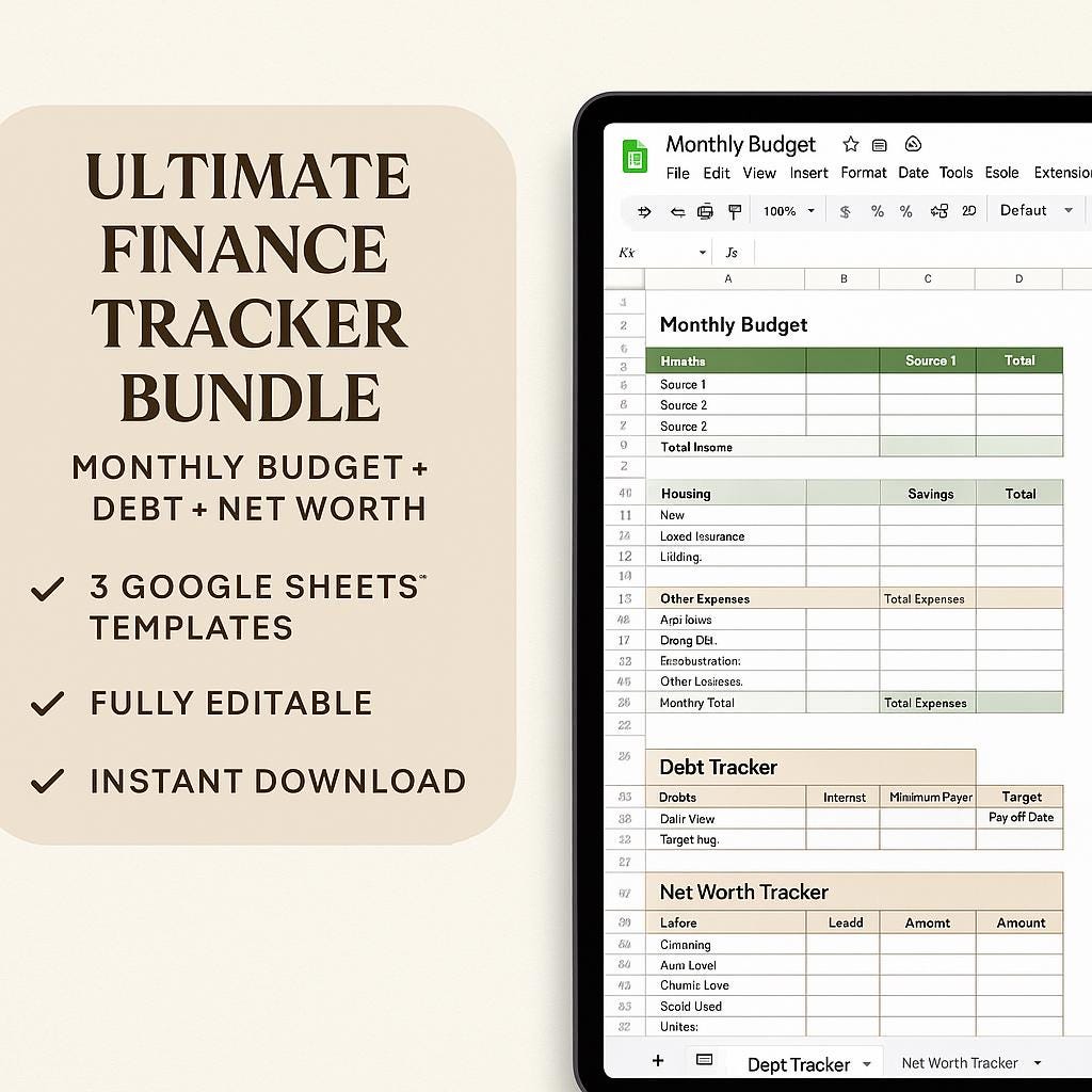 Ultimate Finance Tracker Bundle Budget Planner + Debt & Net Worth Tracker Excel Spreadsheet Instant Download