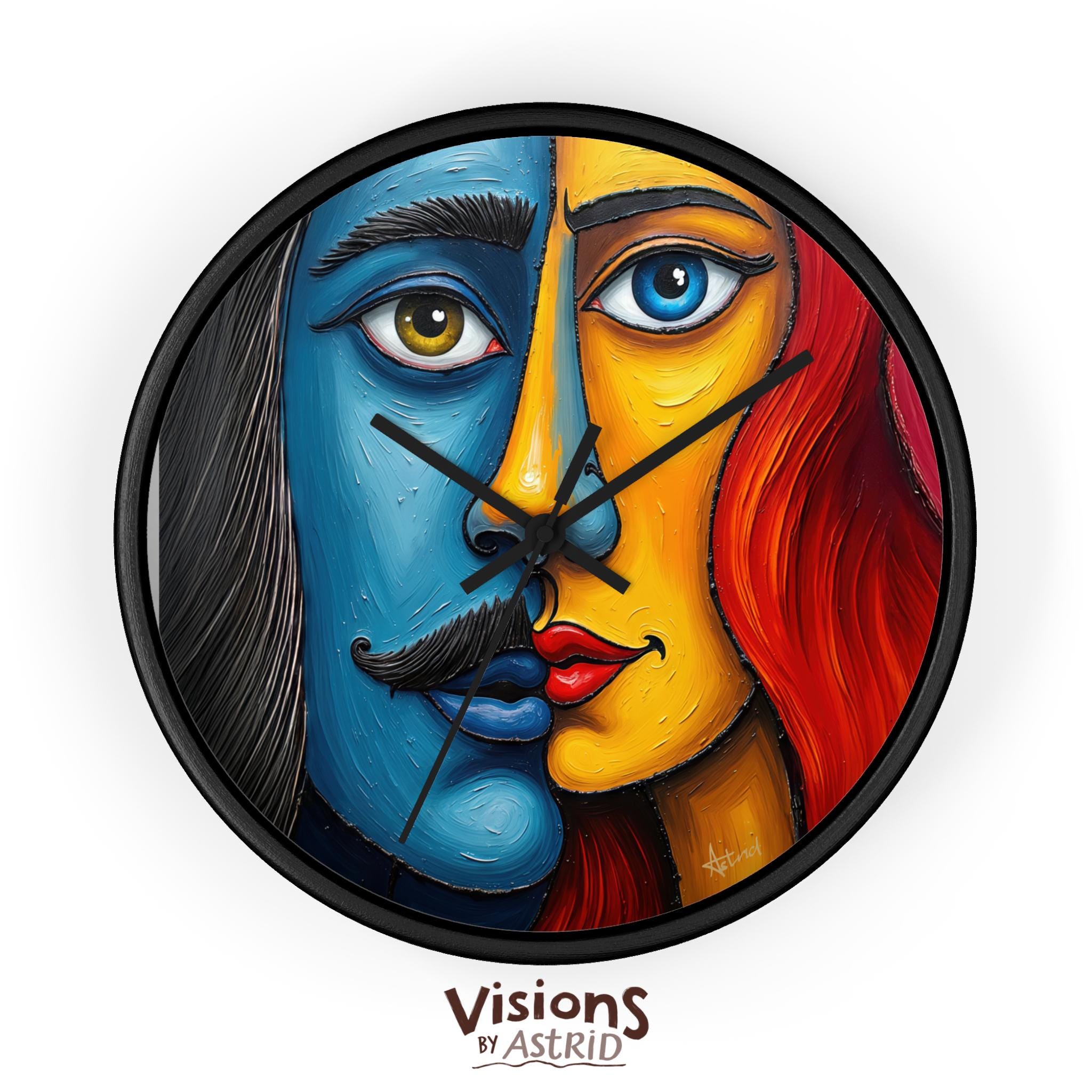 Picasso-style Faces Wall Clock: Vibrant Colors, Digitally Signed