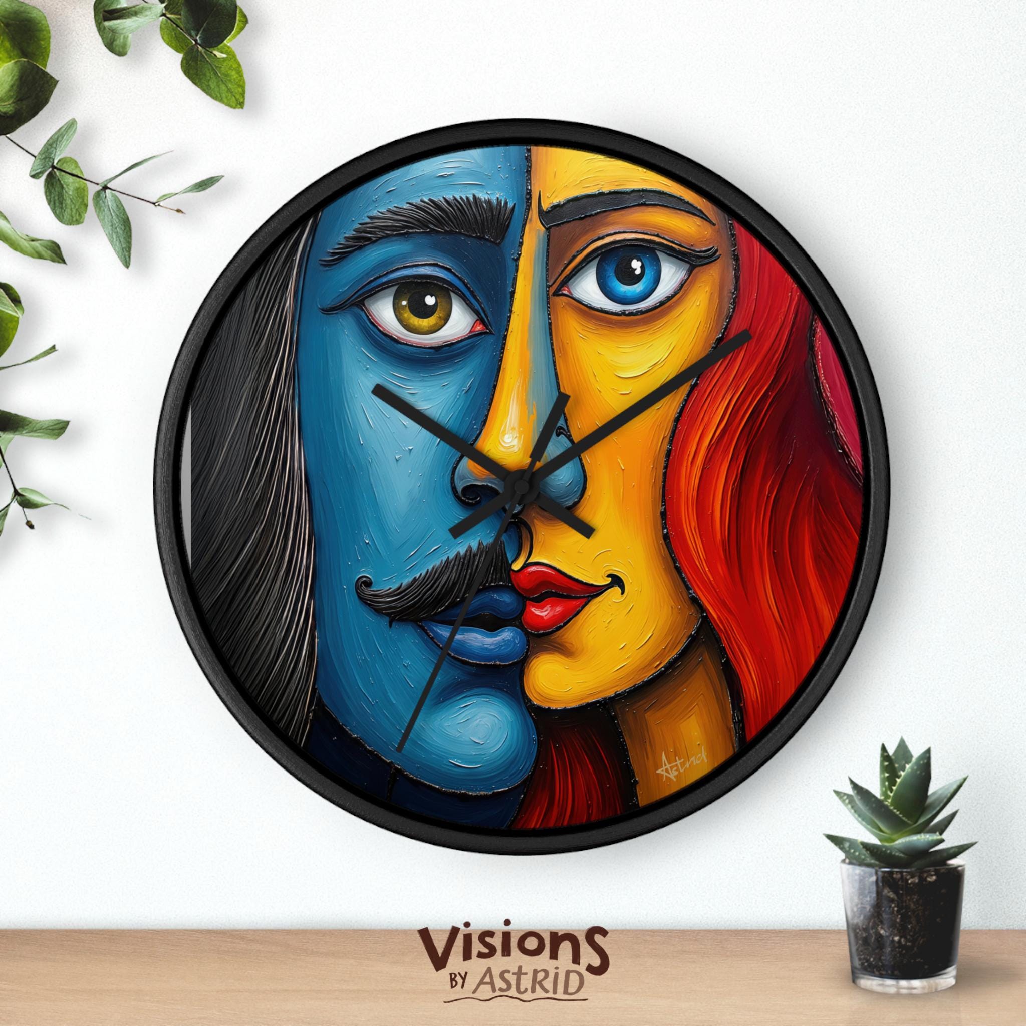 Picasso-style Faces Wall Clock: Vibrant Colors, Digitally Signed