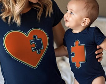 Matching Puzzle Piece Mom and Baby Shirts: Heart Tee Set, Mommy and Me Outfit