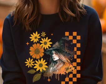 Fall Witch Halloween Sweatshirt: Autumn Floral Sweater, Cozy Family Shirt