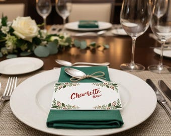 Printable Christmas Place Card Template | Holiday Dinner Party (Canva)