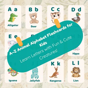 Flashcards do alfabeto de A a Z para crianças – Cartões ABC de animais para impressão – Jogo educativo de aprendizagem para crianças pequenas e pré-escolares