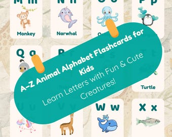 ABC Flashcards Bundle – Animals & Fruits | Preschool Printable Learning Cards | Digital Download