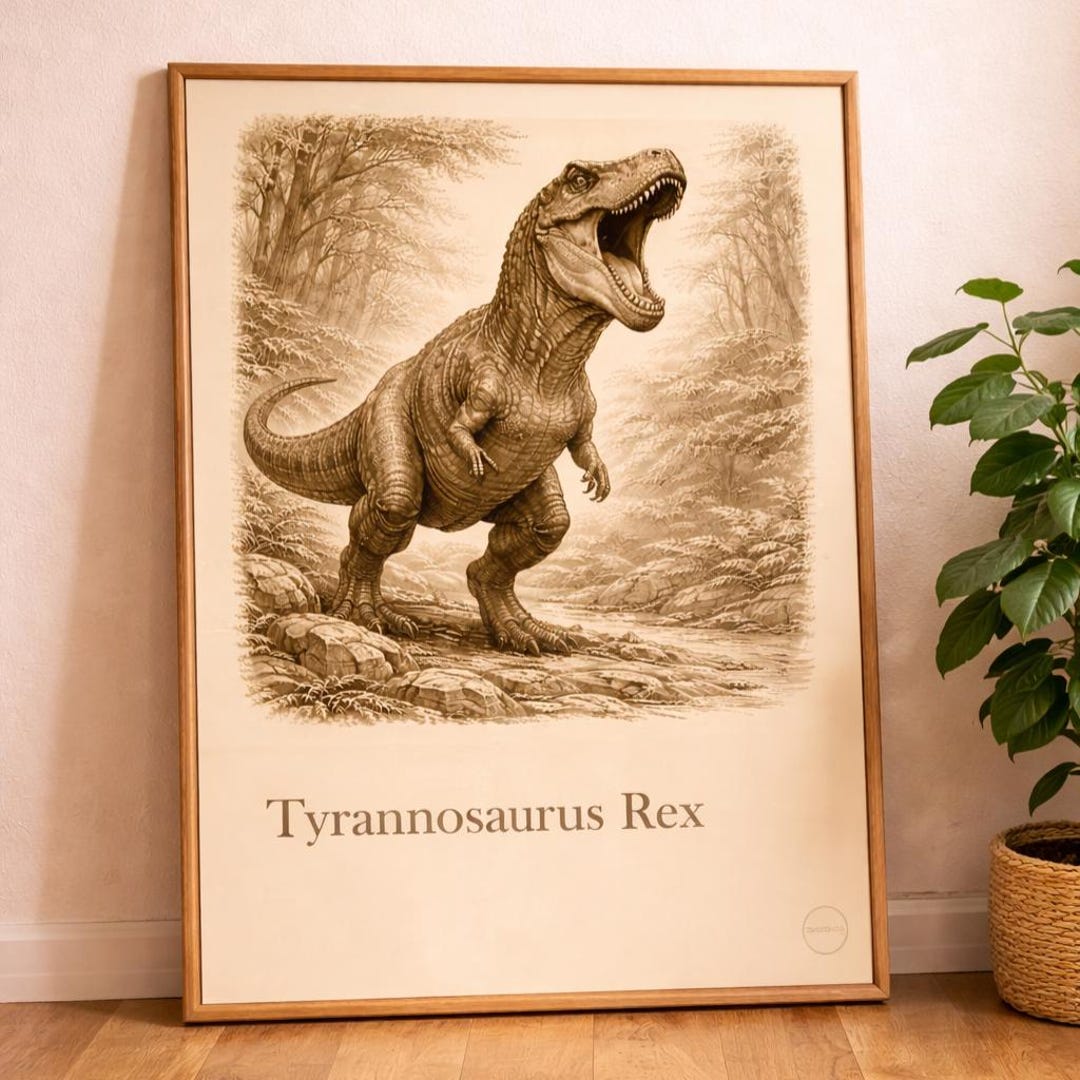 Rex Lamina Lámina de arte mural de T-Rex | Póster vintage de dinosaurio ...