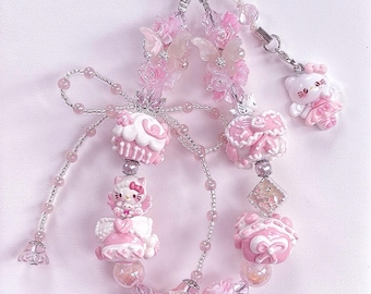Dreamy Pink, kitty inspired luxury handmade phone/bag charm