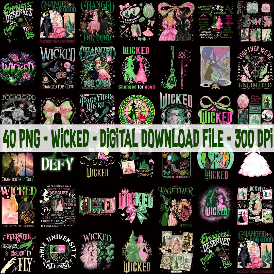 40 PNG Wicked Png Bundle, Vintage Wicked Changed for Good PNG Digital ...
