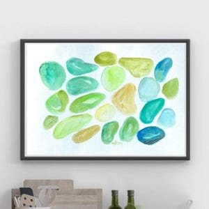 Emerald Coastal Wall Art, Sea Glass Abstract Art Print Sea Glass Painting Watercolor Art Print Blue Green Wall Art Beach House Decor 113