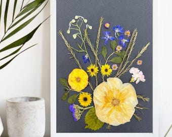 Impresiones botánicas de flores prensadas para decoración de interiores; Arte mural botánico de flores secas 60