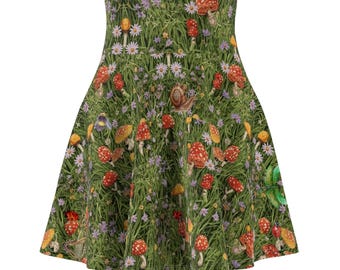 Mushroom Meadow Skater Skirt Floral Fairy Garden AOP