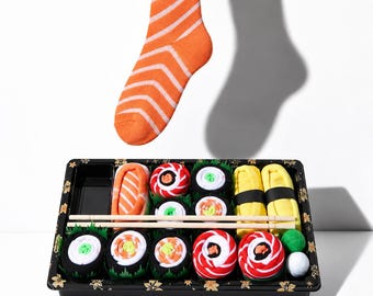 女性用寿司ソックスギフトセット、綿素材のユニークなソックス5足セット、寿司好きへの面白いクリスマスプレゼント、シークレットサンタのクリスマスプレゼントに最適
