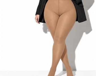 女性用プラスサイズタイツXXL、特大不透明ブラウンパンティストッキング、ふくよかな太もものための曲線美ストッキング、ストレッチナイロンクイーンサイズストッキング、フィット
