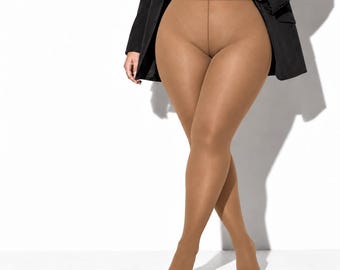女性用プラスサイズタイツXXL、特大不透明キャラメルパンティストッキング、ふくよかな太もものための曲線美ストッキング、伸縮性ナイロンクイーンサイズストッキング