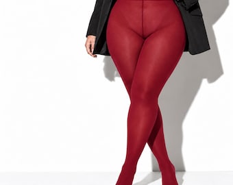 女性用プラスサイズタイツXXL、特大不透明レッドパンティストッキング、ふくよかな太もものための曲線美ストッキング、ストレッチナイロンクイーンサイズストッキング、フィット