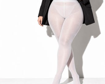 女性用プラスサイズタイツXXL、特大不透明ホワイトパンティストッキング、ふくよかな太もものための曲線美ストッキング、ストレッチナイロンクイーンサイズストッキング、フィット