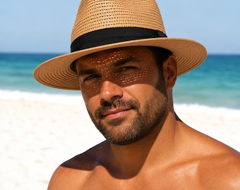Sombrero Panamá de paja plegable XXXL de 62-64 cm, sombrero de sol extragrande para hombres y mujeres, transpirable, de ala ancha, ideal para la playa, viajes y verano.