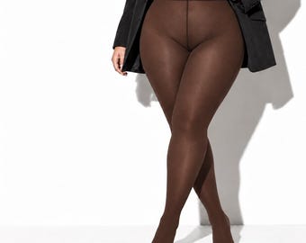 女性用プラスサイズタイツXXL、特大不透明ブラウンパンティストッキング、ふくよかな太もものための曲線美ストッキング、ストレッチナイロンクイーンサイズストッキング、フィット