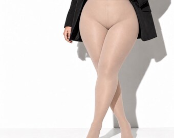女性用プラスサイズタイツXXL、特大不透明ヌードパンティストッキング、ふくよかな太もものための曲線美ストッキング、ストレッチナイロンクイーンサイズストッキング、フィット