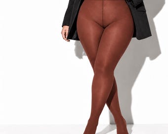 女性用プラスサイズタイツXXL、特大不透明ブラウンパンティストッキング、ふくよかな太もものための曲線美ストッキング、ストレッチナイロンクイーンサイズストッキング、フィット