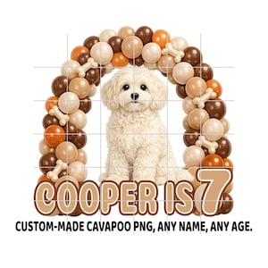 Imagen PNG de Cavapoo personalizada, 300 ppp, con cualquier nombre y cualquier edad.