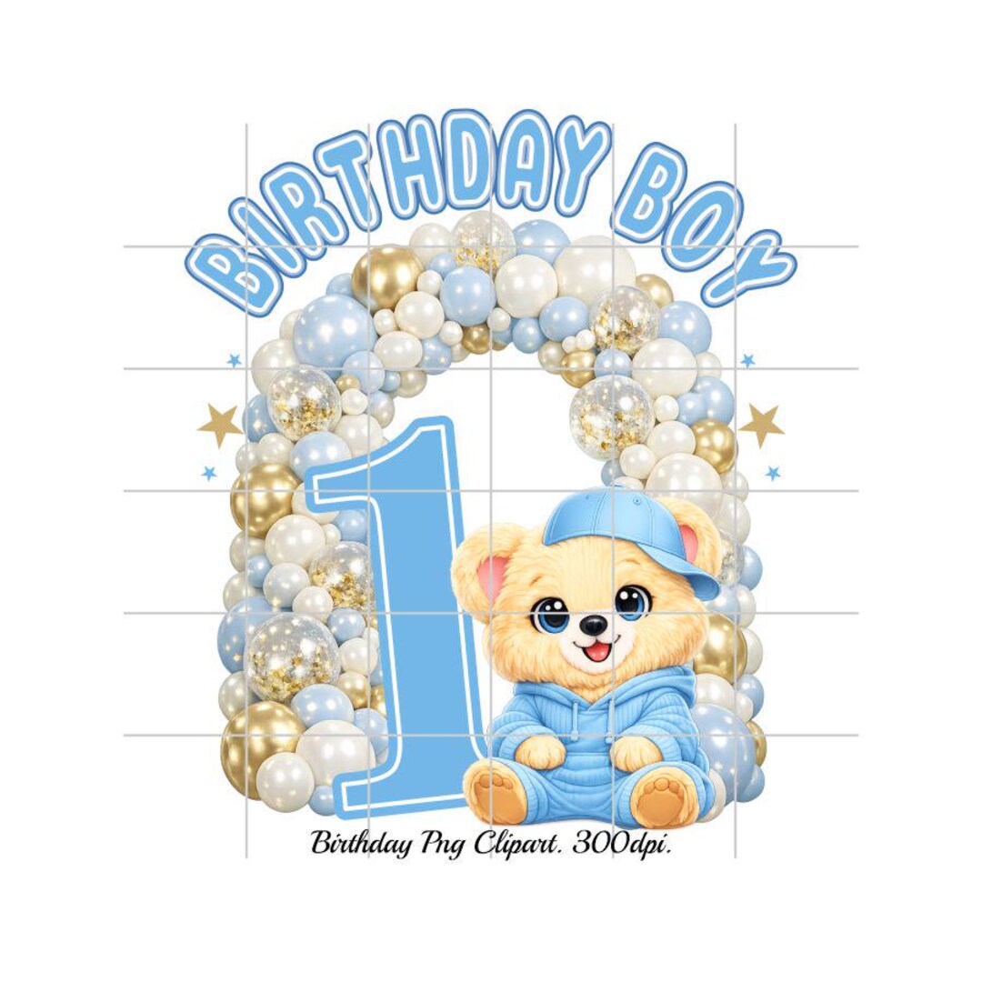 Boys 1st Birthday Teddy Bear Clipart, Blue Bear Party PNG, 1st Birthday ...