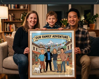 Custom Family Tintin Portrait: Your Family with Tintin, Captain Haddock & Snowy