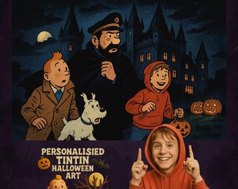 Impresión digital de Tintín para Halloween: Aventuras espeluznantes con Tintín, el Capitán Haddock y Milú