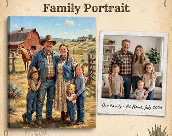 Personalised Western Family Portrait - Custom Cowboy Art - Digital Print