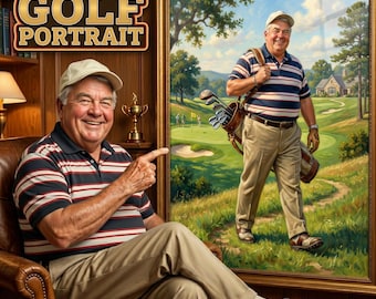 Custom Golf Portrait for Dad | Personalized Pro Golfer Gift for Husband