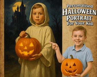 Personalized Halloween Kid Portrait: Custom Costume Digital Art (Digital Download)