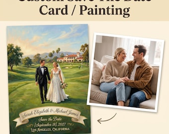 Custom Save the Date Card | Mid Century Illustration Painting Style | Digital